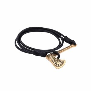 Bracelet gaulois cuir hache nordique dorée