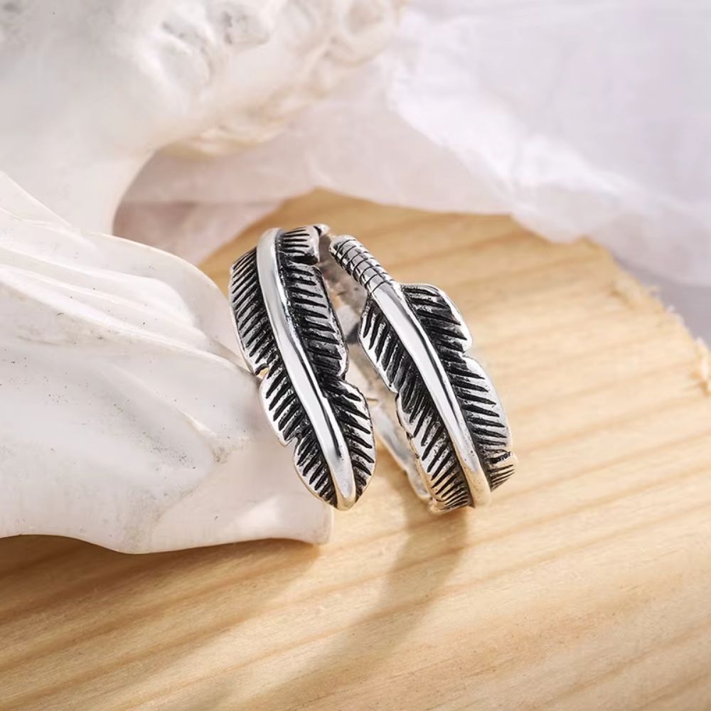 Bague plume gauloise argent ajustable – Image 3