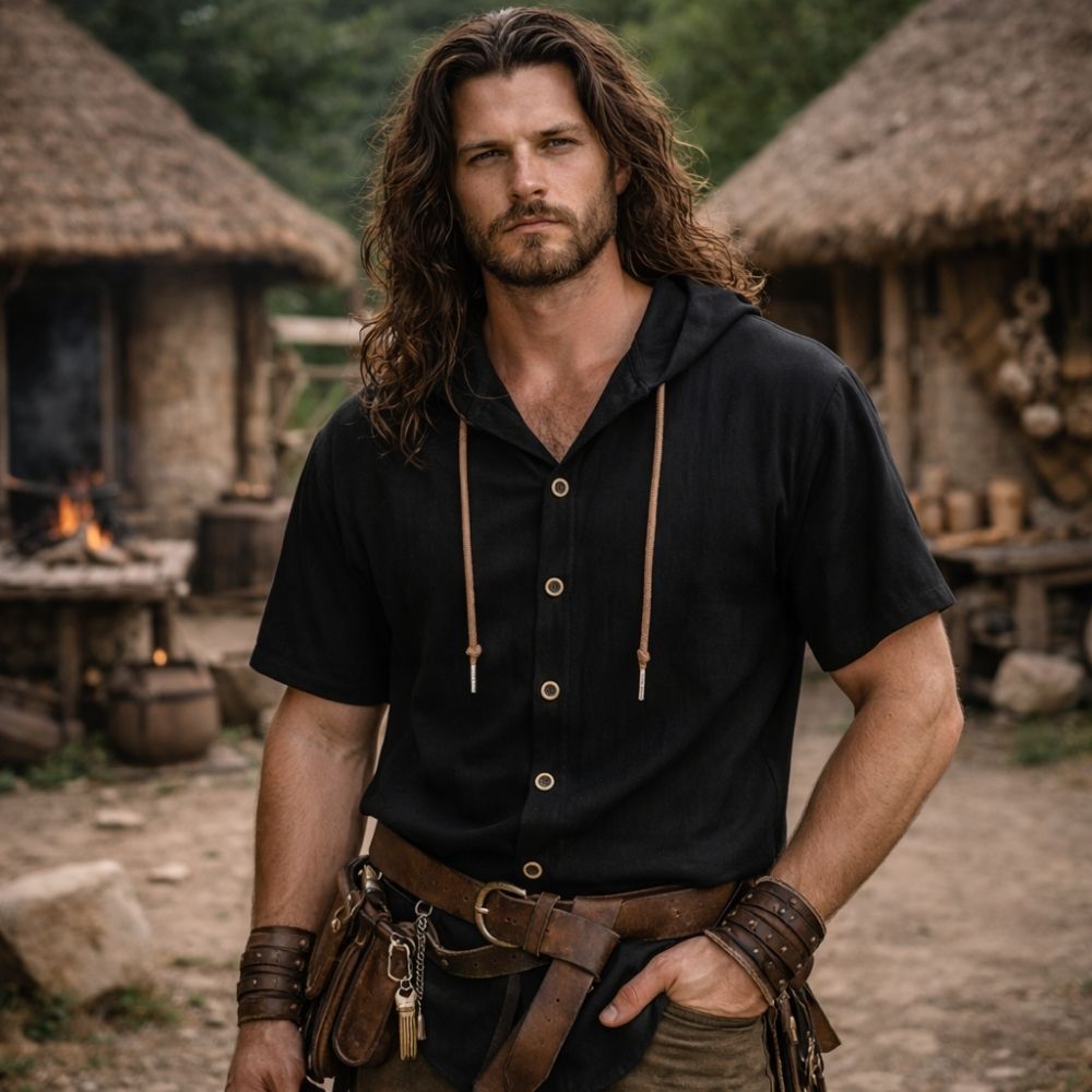 Tunique gauloise noire à manches longues – Image 2