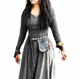 Robe gauloise grise ceinturée avec pochette