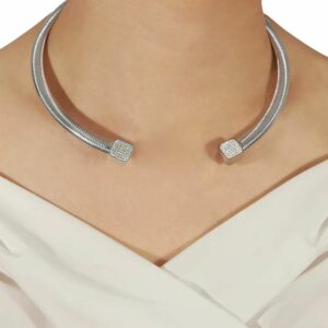 Torque gaulois rigide argent embouts carrés sertis