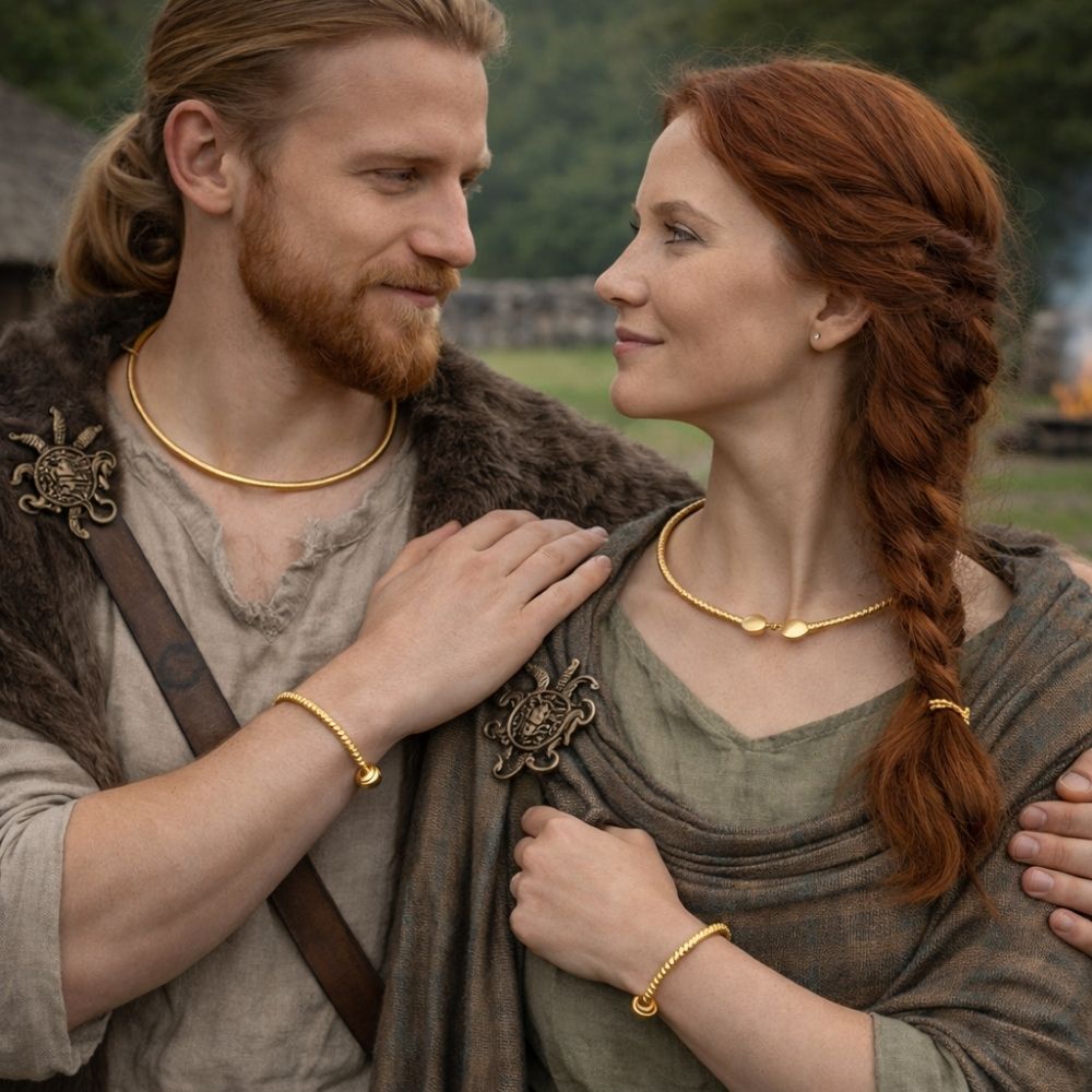 Bracelet torque gaulois texturé doré – Image 2