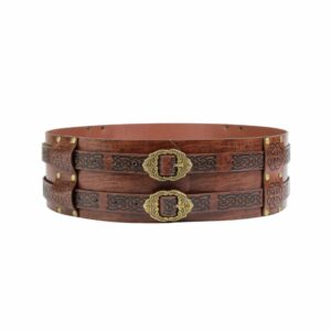 Ceinture médiévale double boucle décorée marron