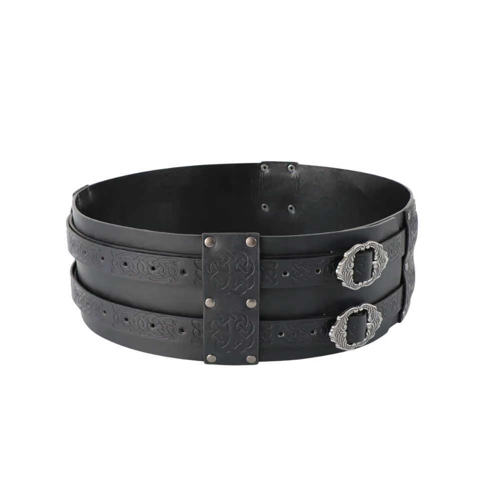 Ceinture médiévale double boucle décorée noire