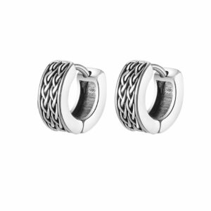 Boucles d’oreilles anneaux argentés à texture tressée