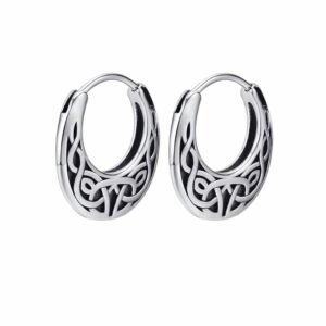 Boucles d’oreilles anneaux celtiques argentés gravés