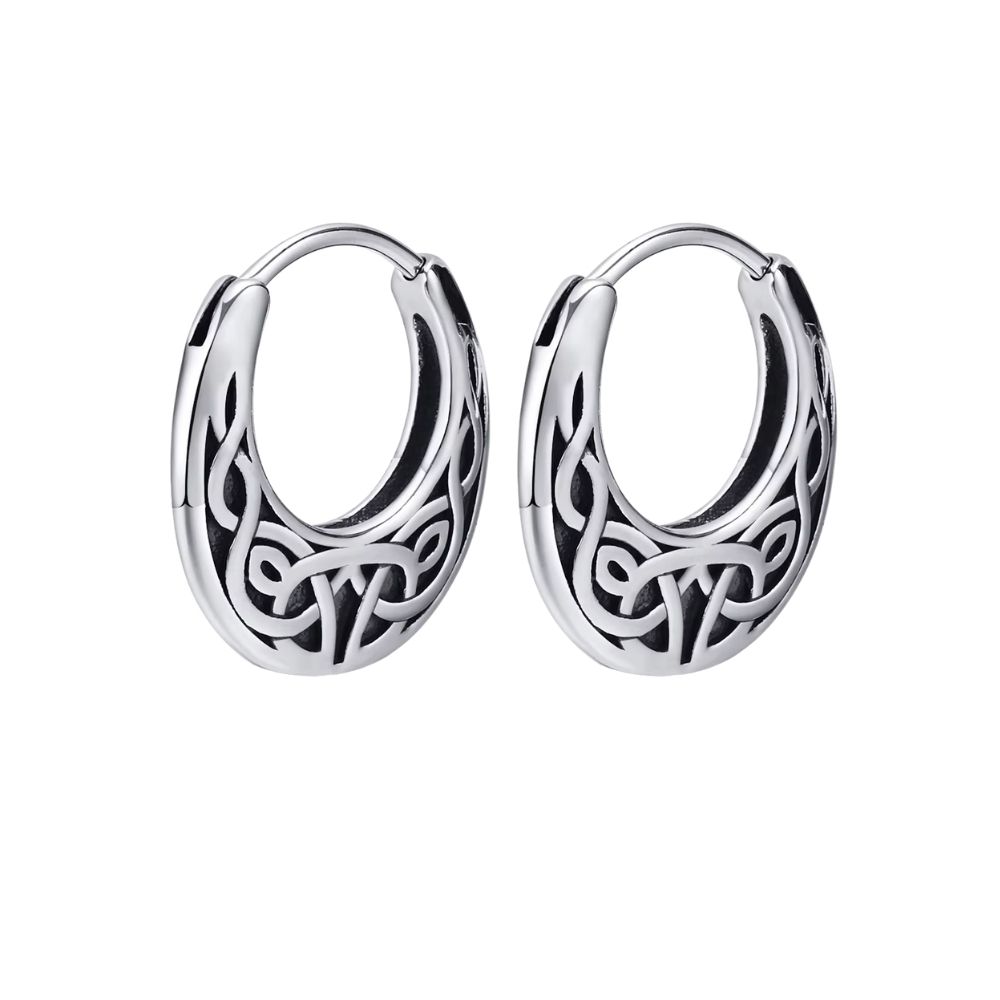 Boucles d’oreilles anneaux celtiques argentés gravés