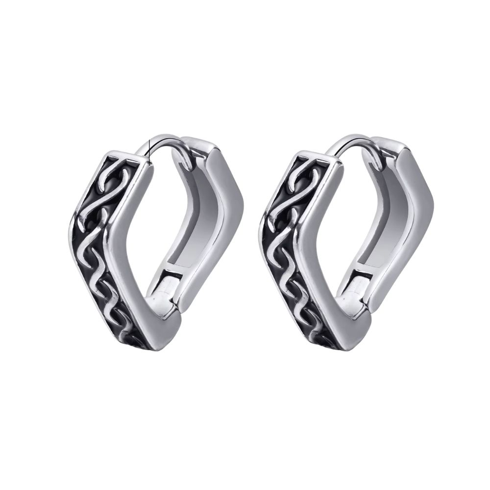 Boucles d’oreilles anneaux argentés géométriques à entrelacs