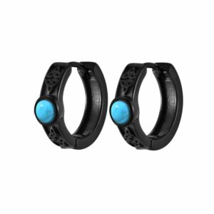 Boucles d’oreilles anneaux noirs à pierre turquoise celtiques